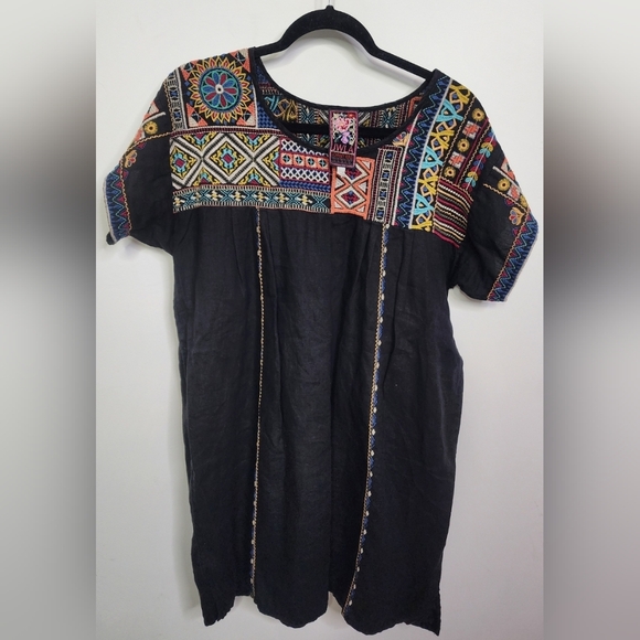 Embroidered 100% Linen Boho Dress, Large - Picture 1 of 6